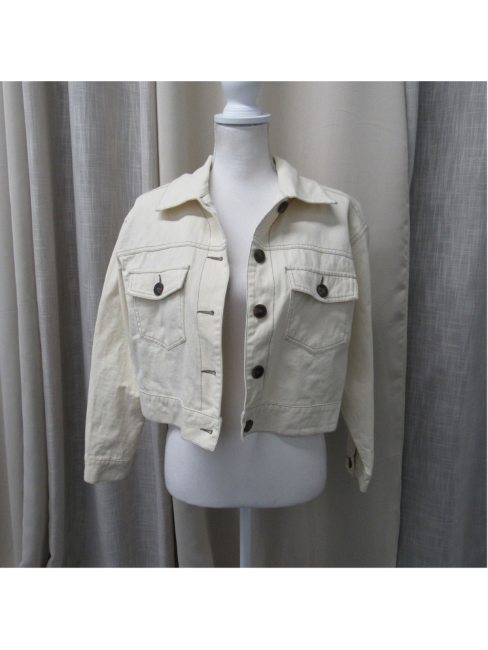 Mittoshop Cream Cropped Denim Jacket Small H13100 Cotton Utility Shacket